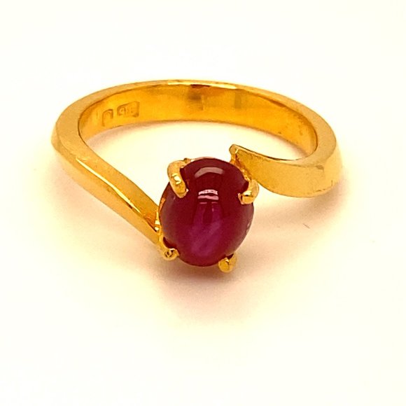 Certified Cats Eye Ruby 2.28ct Solid 22K Gold Ring - Picture 3 of 10